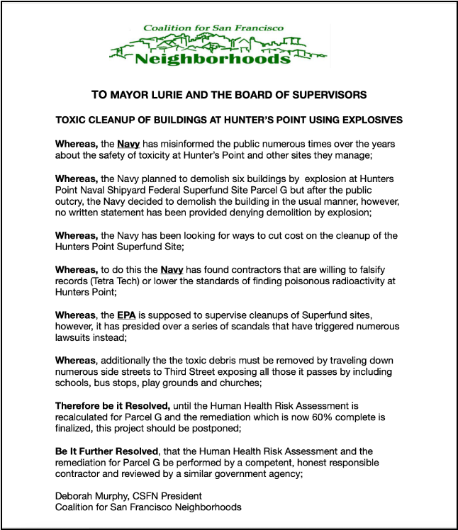 Letter of concern from the Coalition for San Francisco Neighborhoods