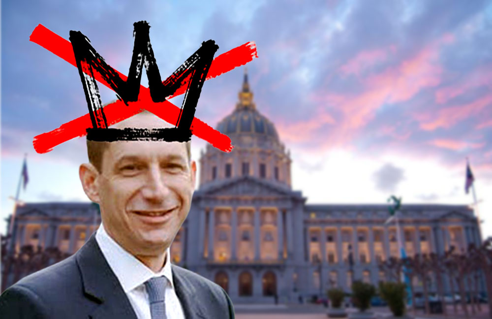 Daniel Lurie -with No Kings Logo and City Hall background