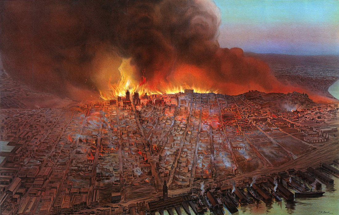 Painting of San francisco fire reminds voters of the conflagration.