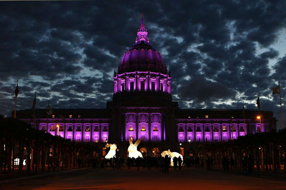 City Hall in Magenta light