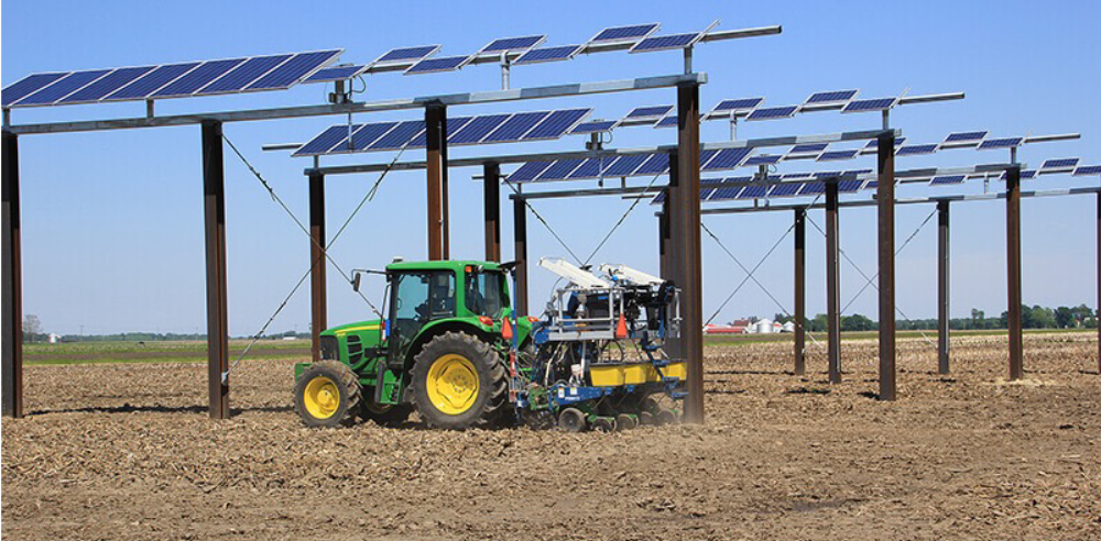 solar farm with tractor