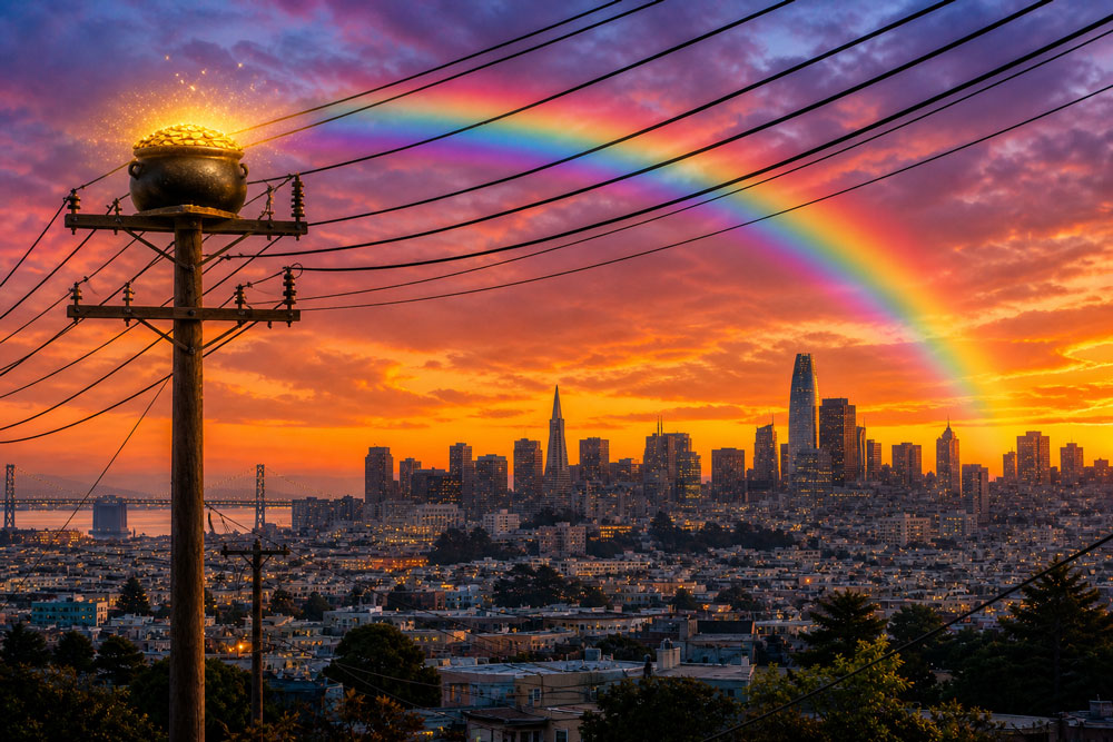 Power poles in the sunset